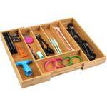 Multipurpose drawer organizer made of water-resistant bamboo wood, divided into 7 compartments, including 2 movable compartments - kitchen tool divider