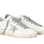 Golden Goose Super-Star trainers in smooth white leather with dark grey back and suede leather star