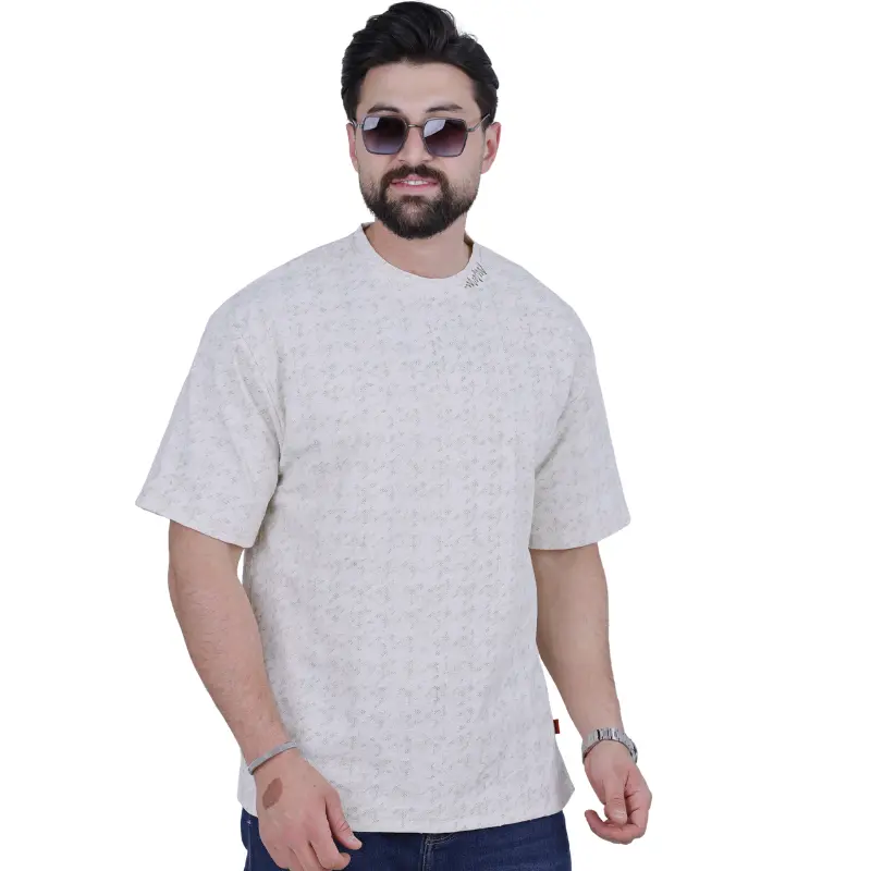 Beige Embroidered Oversize T-Shirt