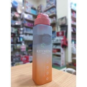 Acrylic Sports Water Bottle - 1 Liter - Gradient Orange with Light Pink Cap