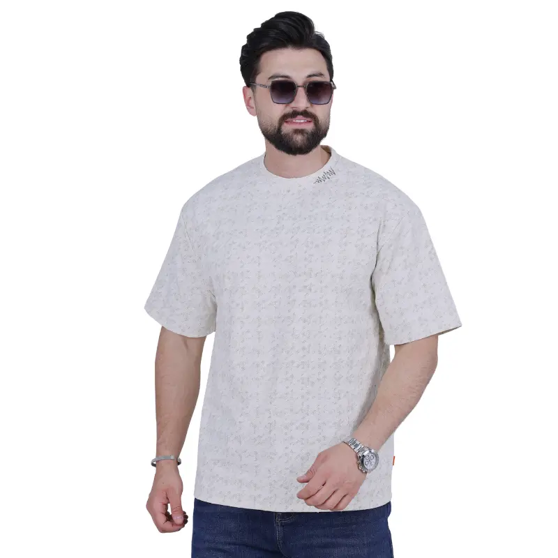 Beige Embroidered Oversize T-Shirt