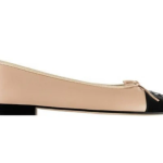 Chanel Beige/Black Leather CC Bow Cap Toe Ballet Flats