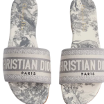 Dway Slide Gray Embroidered Cotton and Toile de Jouy Motif