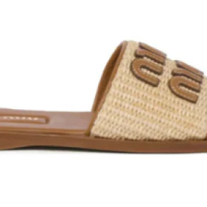 MIU MIU Raffia-effect woven fabric slides Natural
