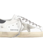 Golden Goose Super-Star trainers in smooth white leather with dark grey back and suede leather star