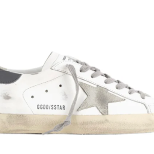 Golden Goose Super-Star trainers in smooth white leather with dark grey back and suede leather star