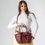 Belted Pebbled Hand Bag - marron