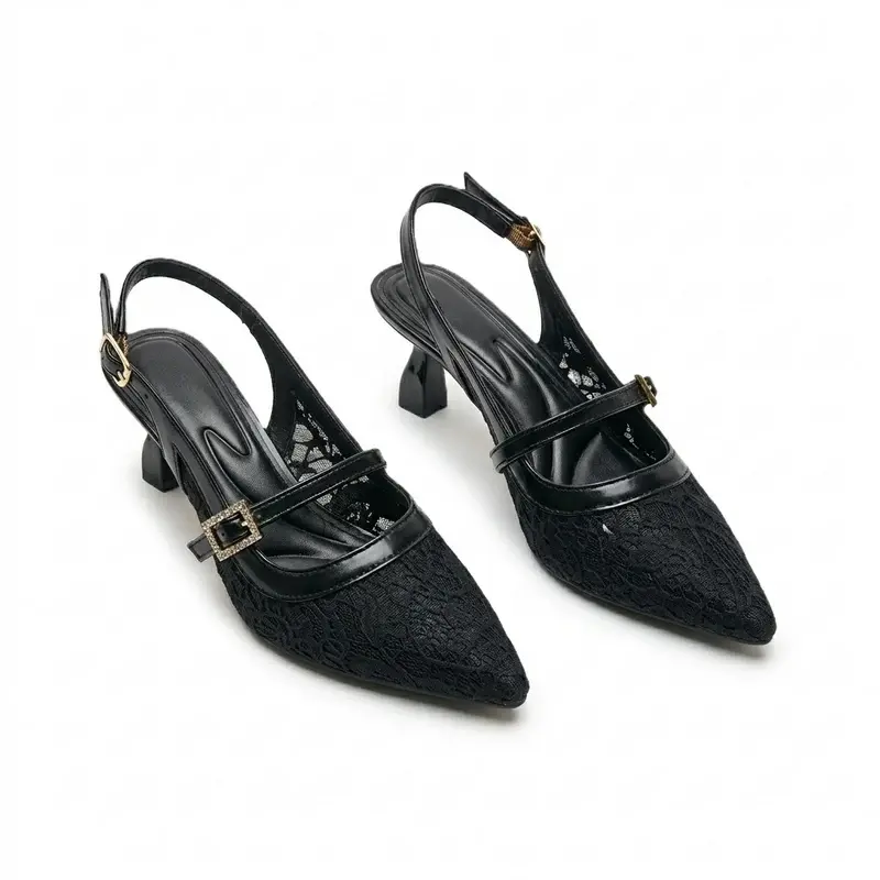 Lace Heeled Slingback Sandal C-118