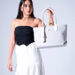 Tote Bag with Contrast Handle - white