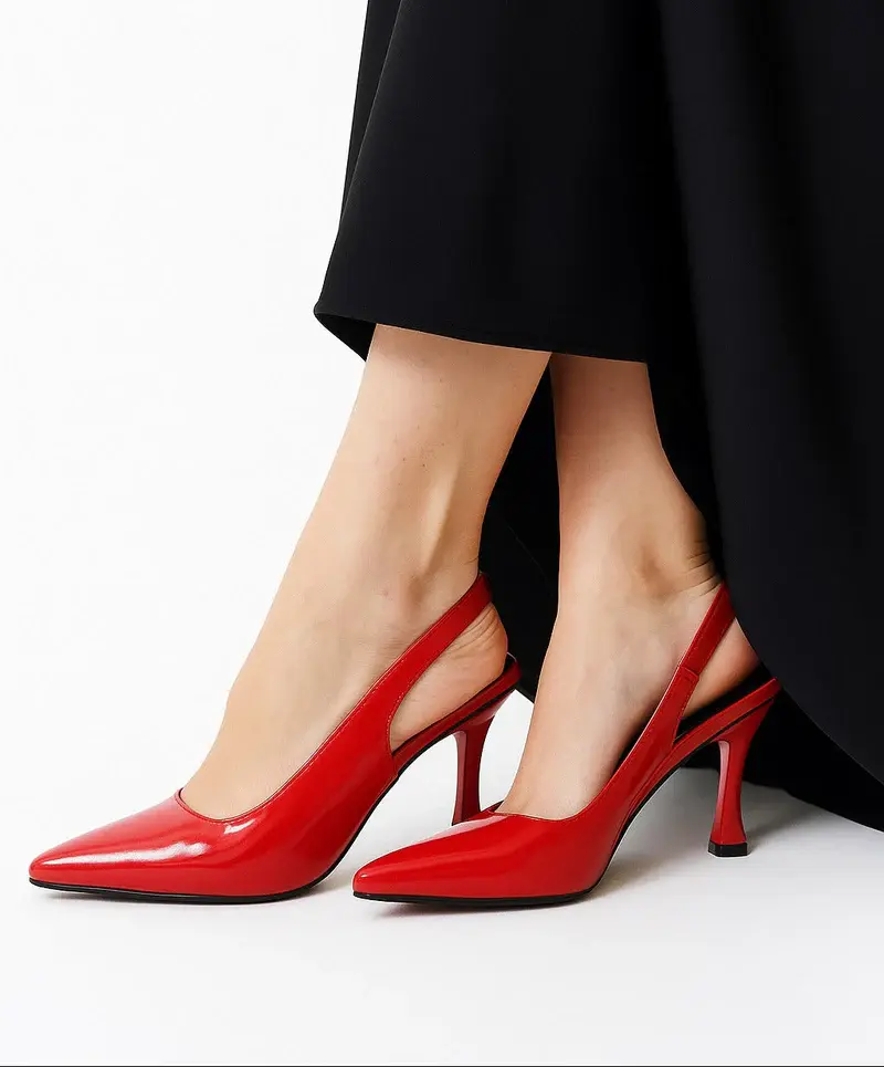 Shiny Step Slingback Heels C-103