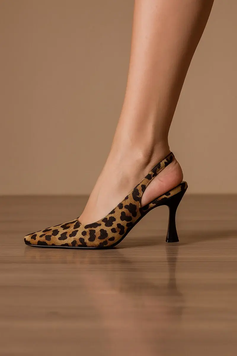 Shiny Step Slingback Heels C-103