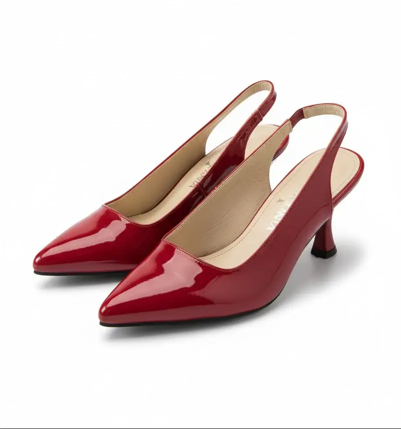 Shiny Step Slingback Heels C-103