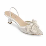 Pointed Toe Lace Heels with Pearl Embellished Bow C-132