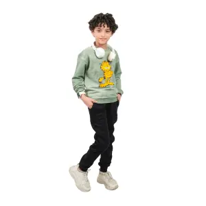 Olive green tie dye Sweatshirt with "Garfield" Print 💚🐾