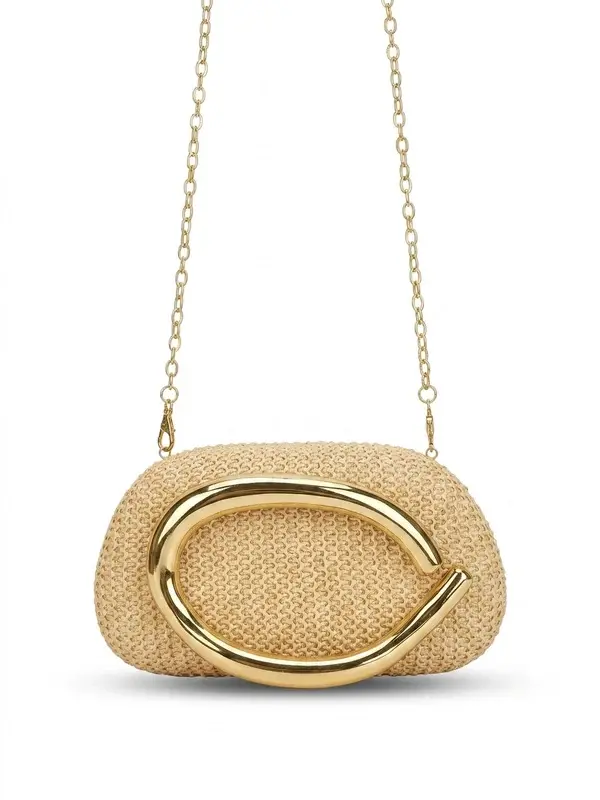Natural Woven Bag with Bold Gold Hardware VS-71