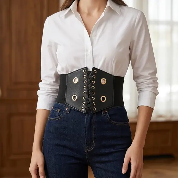 Women's Lace-up Elastic Wide Waist Belt T-45