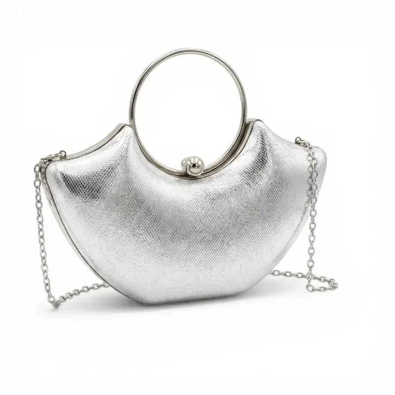 Silver Crescent Bag with Circular Handle VS-51