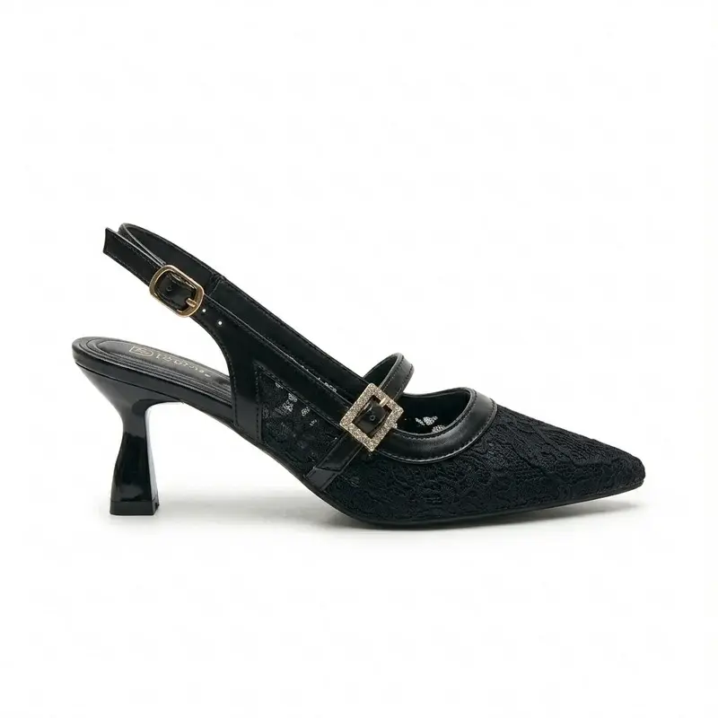 Lace Heeled Slingback Sandal C-118