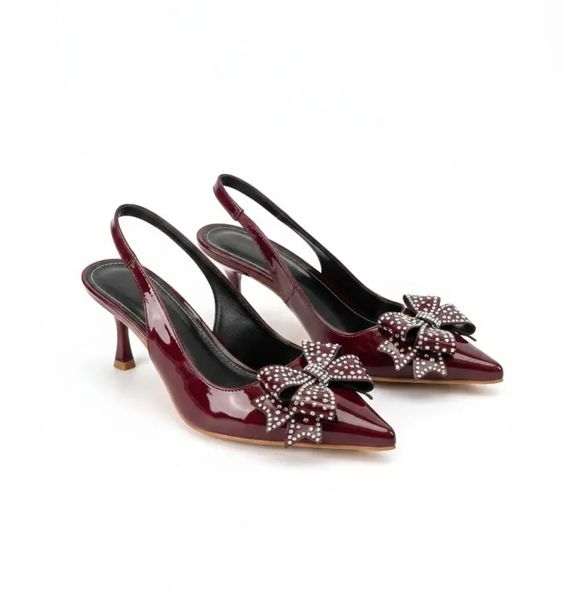 Elegant Heels Adorned with a Sparkling Bow C-77