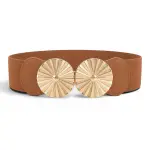 Elastic Waist Belt with Double Golden Medallion Buckle T-53