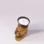 Coconut Shell Candle on Stacked Wood Base – Rustic Tropical Votive Holder