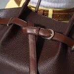Belted Pebbled Hand Bag - brown