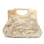 English: Elegant Ruched Handbag with Natural Wooden Handle. VS-53