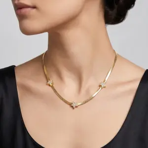 Flat Chain Necklace with Pavé Star Charms N-91