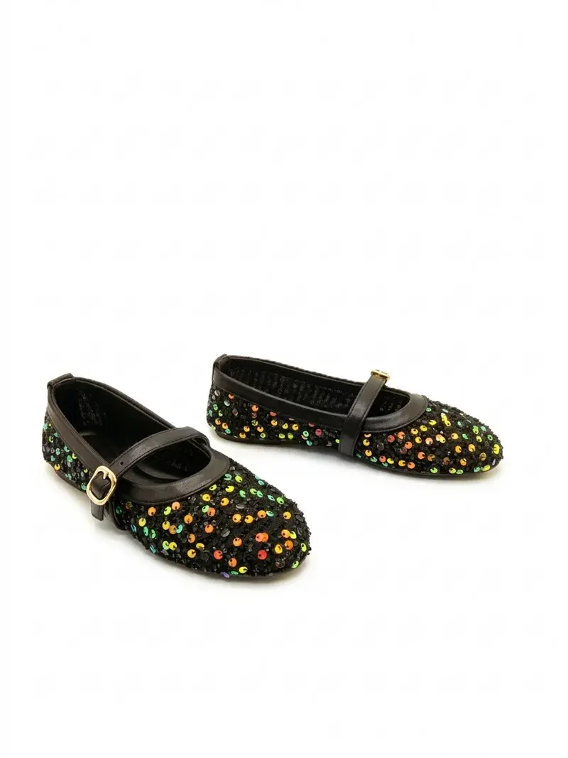 Sparkling Sequin Ballerina Flats with Elegant Strap BN-51
