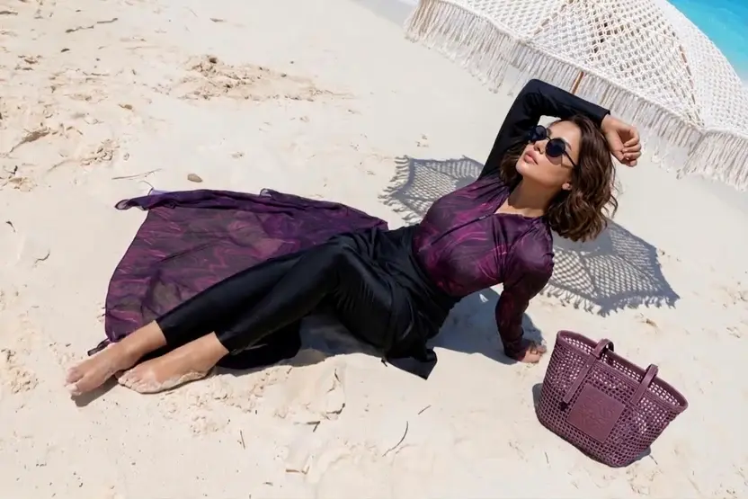 Purple Marble Burkini Set with Sarong & Skirt