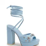 Wraparound Block Heel Studded Sandal C-102