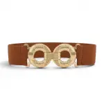 Elastic Waist Belt with Double Circular Gold-Tone Buckle T-50