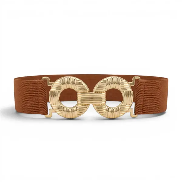 Elastic Waist Belt with Double Circular Gold-Tone Buckle T-50