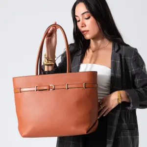 Classic Belt Detail Tote-camel
