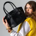 Belted Pebbled Hand Bag - black