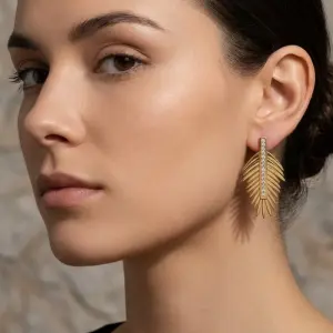 Golden "Feather" Stud Earrings EA-218