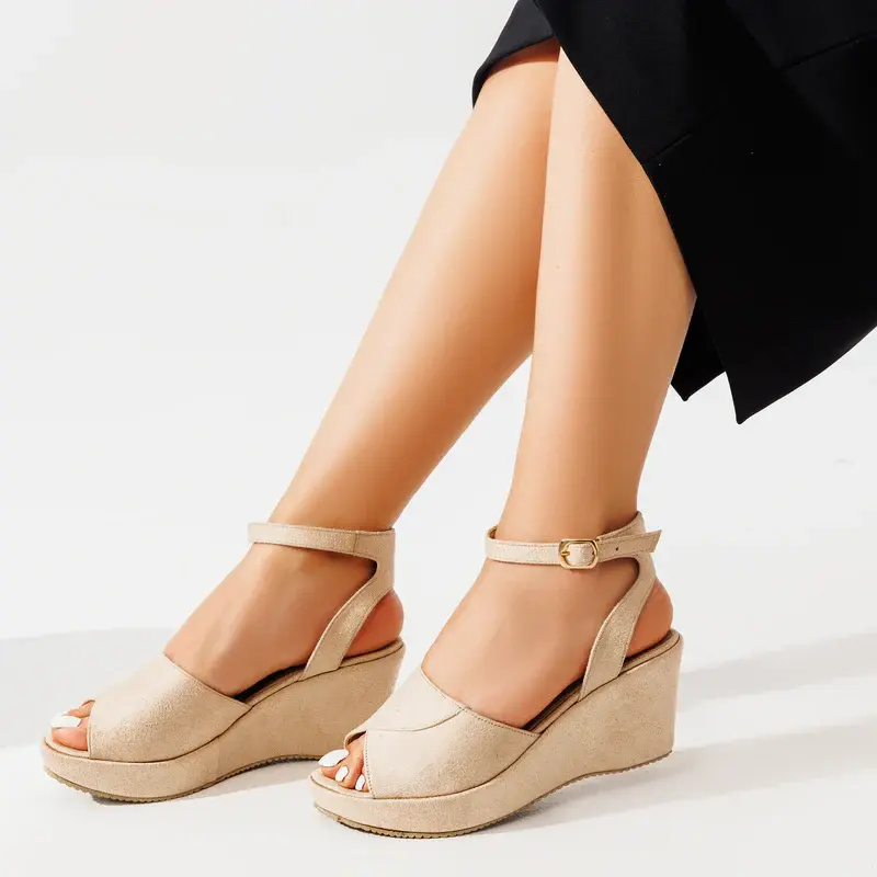 Sandal Wodge Heel With Belt Buckle-W-6