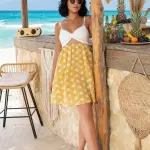 White and Yellow Floral Halter Mini Dress