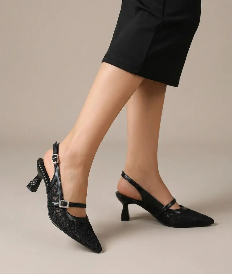 Lace Heeled Slingback Sandal C-118