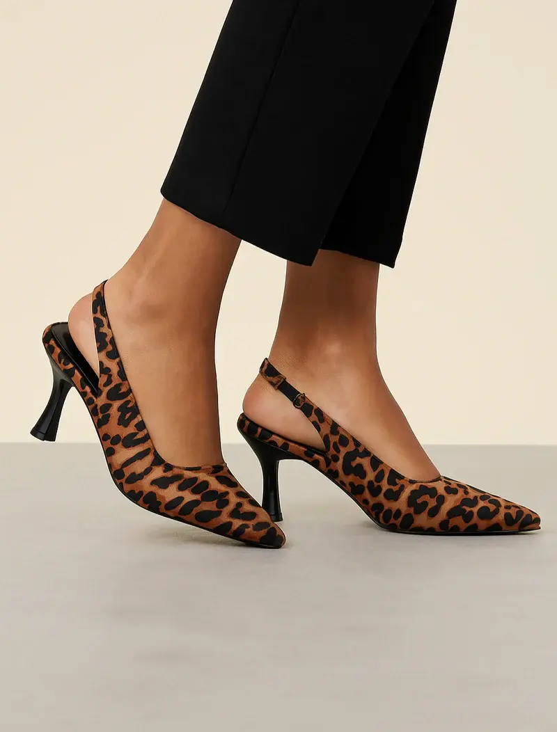 Shiny Step Slingback Heels C-103
