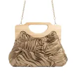 English: Elegant Ruched Handbag with Natural Wooden Handle. VS-53