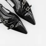 Multi TOE THREE STRAPS CLARET PATENT Flat BALLERINAS
