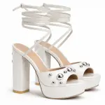 Wraparound Block Heel Studded Sandal C-102