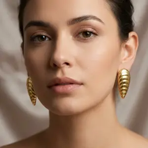 Gold-Tone Ribbed Teardrop Earrings EA-213