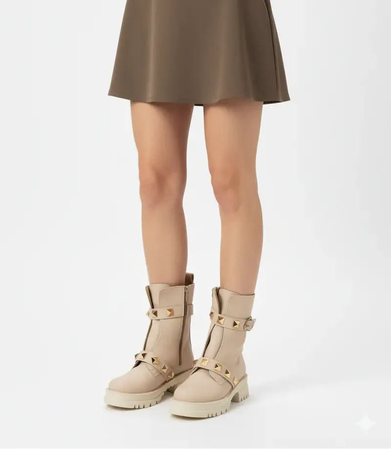 HALF BOOT LEATHER MID HEELS R-603