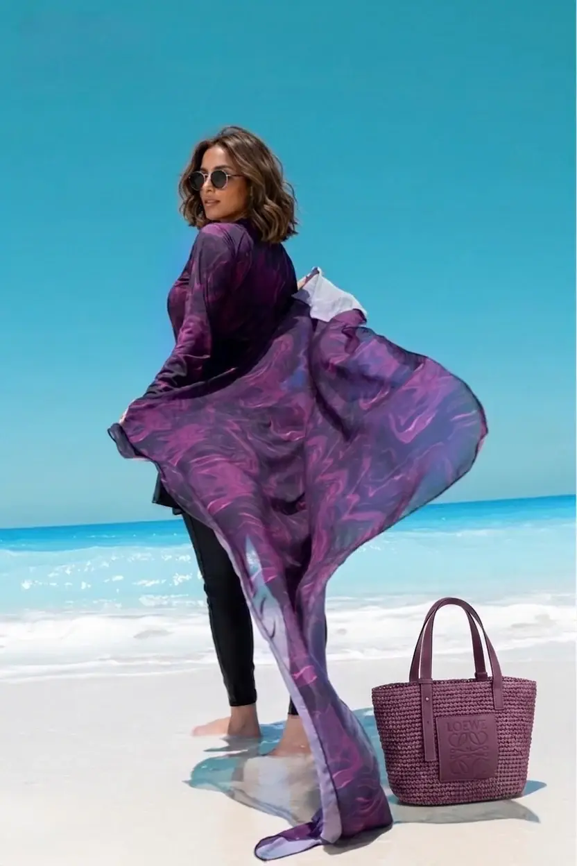 Purple Marble Burkini Set with Sarong & Skirt