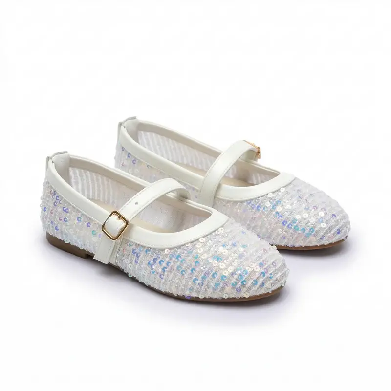 Sparkling Sequin Ballerina Flats with Elegant Strap BN-51