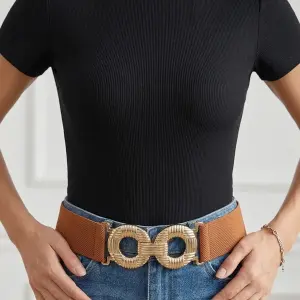 Elastic Waist Belt with Double Circular Gold-Tone Buckle T-50