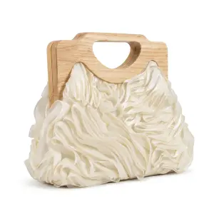 English: Elegant Ruched Handbag with Natural Wooden Handle. VS-53