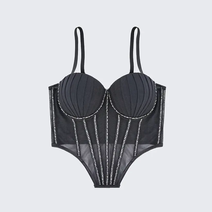 Padded Rhinestone Boning Shaping Corset Top